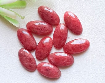 Rhodonite Oval Cabochon Calibrated Gemstone 10 Pieces Lot | Size : 7X14 MM | AAA+ Rhodonite With Flat Back For Handmade Jewelry