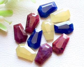 Multi Sapphire Coffin Shape Step Cut Gemstone 10 Pcs Lot | Size 8X12 MM | Natural Multi Sapphire Coffin With Flat Back For Handmade Jewelry