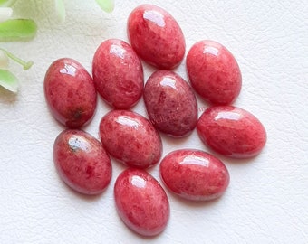 Rhodonite Oval Cabochon Calibrated Gemstone 10 Pieces Lot | Size : 10X14 MM | AAA+ Rhodonite With Flat Back For Handmade Jewelry