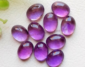 Amethyst Cabochon Oval Gemstone Lot | Size : 6x8 MM | Top Quality Amethyst Flat Back Gemstone 10 Pieces Lot For Jewelry Making