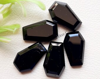 Black Spinel Coffin Shaped Gemstone Lot | Size : 10x16 MM | Top Quality Black Spinel Flat Back Gemstone 5 Pieces Lot For Jewelry Making