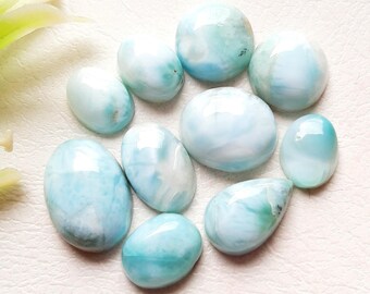 LARIMAR Cabochon Loose Gemstone 10 Pcs Lot For Jewelry Making | Size : 14-9 MM | Natural AAA+ Larimar Cabochon For Handmade Jewelry - 16440