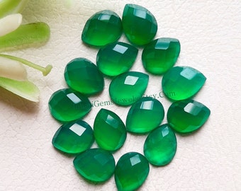Green Onyx Rose Cut Pear Loose Gemstone 15 Pieces Lot | Size : 6X8 MM | AAA+ Natural Green Onyx Used For Handmade Jewelry