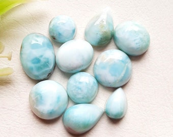 LARIMAR Cabochon Loose Gemstone 10 Pcs Lot For Jewelry Making | Size : 13-9 MM | Natural AAA+ Larimar Cabochon For Handmade Jewelry - 16436