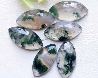 Moss Agate Rose Cut Marquise Gemstone Lot | Size : 20x10 MM | Top Quality Moss Agate  Flat Back Gemstone 6 Pieces Lot For Jewelry Making