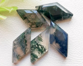 Moss Agate Step Cut Gemstone Lot | Size : 20x10 MM | Top Quality Moss Agate  Flat Back Gemstone 5 Pieces Lot For Jewelry Making