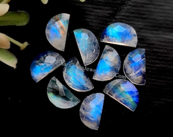 Rainbow Moonstone Rose Cut 9X5 MM D Shape Gemstone 10 Pieces Lot | AAA+ Natural Rainbow Moonstone Rose Cut With Flat Back For Jewelry Making