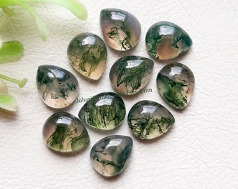 Moss Agate Pear Cabochon Gemstone With Flat Back 10 Pieces Lot | Size : 8X10 MM | AAA+ Moss Agate Pear Used For Jewelry Making