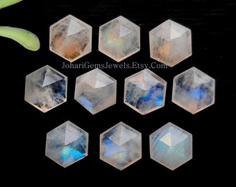 Rainbow Moonstone Step Cut 8 MM Hexagon Gemstone 10 Pieces Lot | AAA+ Natural Rainbow Moonstone Step Cut With Point Back For Jewelry Making