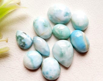 LARIMAR Cabochon Loose Gemstone 10 Pcs Lot For Jewelry Making | Size : 14-10 MM | Natural AAA+ Larimar Cabochon For Handmade Jewelry - 16437