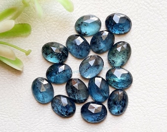 Teal Moss Kyanite Rose Cut Oval Flat Back Gemstone 15 Pieces Lot | Size : 6x8 MM | AAA+ Teal Moss Kyanite Gemstone For Jewelry Making