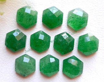 Emerald Green Strawberry Quartz Hexagone Shape Rose Cut  | Size : 10 MM | 10 Pcs | Flat Back Rose Cut Gemstones Used For Jewelry Making