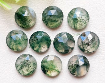 Moss Agate Rose Cut Round Gemstone Lot | Size : 10 MM | Top Quality Moss Agate  Flat Back Gemstone 10 Pieces Lot For Jewelry Making