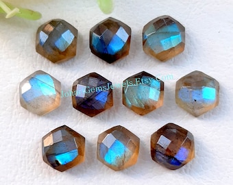 Labradorite Rose Cut Hexagon Gemstone Lot | Size : 8 MM | Top Quality Labradorite Flat Back Gemstone 10 Pieces Lot For Jewelry Making