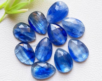 Blue Kyanite Pear Shape Rose Cut With Flat Back Gemstone 10 Pieces Lot | Size : 10x14 MM | AAA+ Blue Kyanite Gemstone For Handmade Jewelry