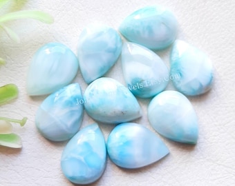 LARIMAR Pear Shape Cabochon With Flat Back 10 Pieces Lot | Size : 10X14 MM | AAA+ Natural Larimar Used For Jewelry Making