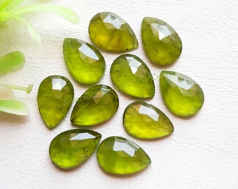 VESUVIANITE Pear Rose Cut Flat Back Gemstone 10 Pieces Lot | Size : 8X12 MM | Natural AAA+ Quality Vesuvianite Used For Jewelry Making