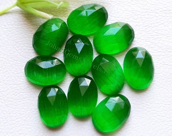 Green Monalisa Rose Cut Oval Gemstone Lot | Size : 10x14 MM | Top Quality Rose Cut Flat Back Gemstone 10 Pieces Lot For Jewelry Making
