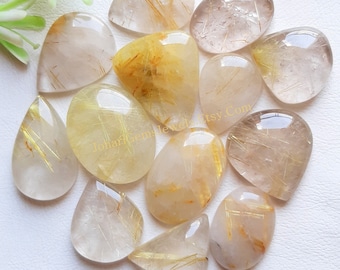 GOLDEN RUTILE Cabochon Wholesale Lot, Natural AAA+ Golden Rutile By Weight With Different Shapes And Sizes Used For Jewelry Making