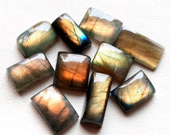 Natural Golden Labradorite Cabochon Loose Gemstone 10 Pieces Lot | Size : 14-21 MM | AAA+ Golden Labradorite For Jewelry Making - 8684