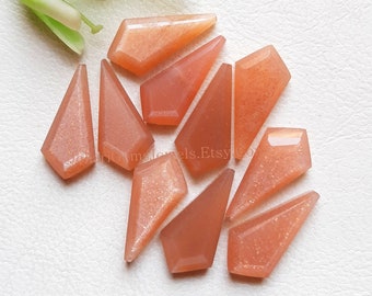 Peach Moonstone Rose Cut Kite Gemstone Lot | Size : 10X20 MM | Top Quality Peach Moonstone Step Cut Gemstone 10 Pcs Lot For Jewelry Making