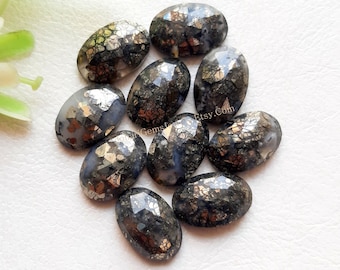 Selected MARCASITE Rose Cut Flat Back Oval Gemstone 10 Pieces Lot | Size : 8X12 MM | Top Quality Marcasite Gemstone Used For Jewelry Making