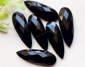 Black Onyx Pear Shape Rose Cut Gemstone 6 Pieces Lot | Size : 10x30 MM | AAA+ Natural Black Onyx With Flat Back For Jewelry Making