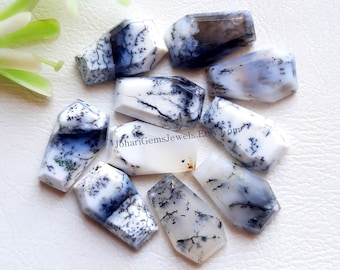 Dendritic Opal Coffin Shape Step Cut Gemstone 10 Pcs Lot | Size : 10x16 MM | AAA+ Dendritic Opal Flat Back Gemstone Used For Jewelry Making