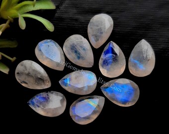 Rainbow Moonstone Rose Cut 10X14 MM Pear Shape Gemstone 10 Pieces Lot | AAA+ Natural Rainbow Moonstone Rose Cut For Jewelry Making