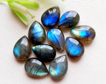 Labradorite Calibrated Pear Cabochon Gemstone 10 Pieces Lot | Size : 10x14 MM | Natural AAA+ Labradorite Cabochon Used For Handmade Jewelry