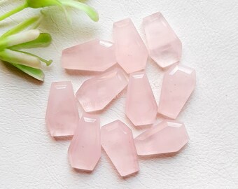 Rose Quartz Coffin Shape Step Cut Gemstone 5 Pieces Lot | Size : 10X16 MM | AAA+ Natural Rose Quartz With Flat Back For Handmade Jewelry