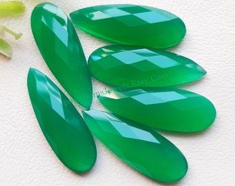 Green Onyx Pear Shape Rose Cut Gemstone 6 Pcs Lot | Size : 10x30 MM | AAA+ Natural Green Onyx With Flat Back Used For Jewelry Making