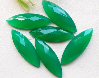 Green Onyx Marquise Shape Rose Cut Gemstone 6 Pieces Lot | Size : 10x30 MM | AAA+ Natural Green Onyx With Flat Back Used For Jewelry Making