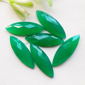 Ónix verde con forma de marquesa, piedra preciosa de talla rosa, lote de 6 piezas / Tamaño: 10x30 MM / AAA+ Ónix verde natural con parte posterior plana utilizada para la fabricación de joyas