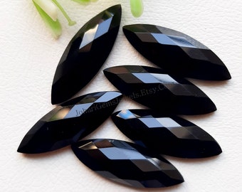 Black Onyx Marquise Shape Rose Cut Gemstone 6 Pieces Lot | Size : 10x30 MM | AAA+ Natural Black Onyx With Flat Back For Jewelry Making