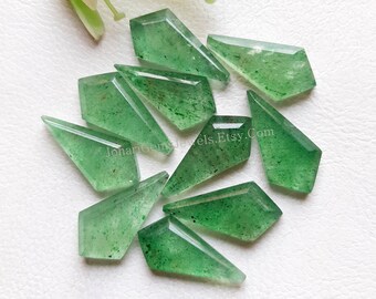 Emerald Green Strawberry Quartz Rose Cut  Gemstone Lot | Size : 10X20 MM | Green Strawberry Quartz Step Cut 10 Pcs Lot For Jewelry Making