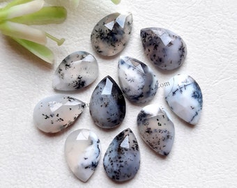 Dendritic Opal Pear Shape 9x12mm Rose Cut Loose Gemstone Lot | Natural Dendritic Opal Flat Back Gemstone For Jewelry Making