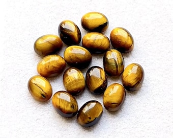 Tiger Eye 6X8 MM Oval Shape Cabochon Calibrated Gemstone 15 Pieces Lot, AAA+ Natural Tiger Eye With Flat Back For Handmade Jewelry