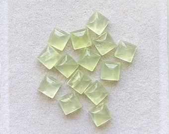 PREHNITE 6 MM Square Shape Cabochon Calibrated Gemstone 15 Pieces Lot, AAA+ Natural Prehnite With Flat Back For Handmade Jewelry