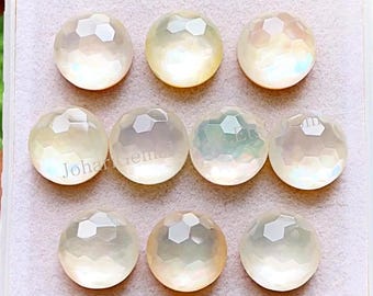 Latest Mother Of Pearl And Crystal Doublet In Honeycomb Cut Round Shape 12 MM With Flat Back 10 Pieces Lot For Handmade Jewelry Making