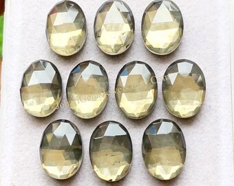 Golden Pyrite And Crystal Doublet 10X14 MM Oval Shape Rosecut Gemstone 10 Pieces Lot With Flat Back For Handmade Jewelry Making
