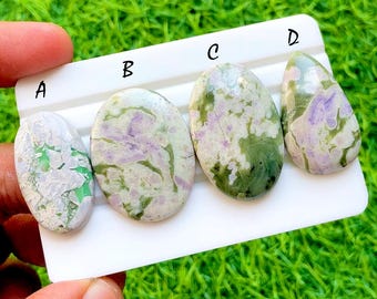 Spring Garden Harmony Natural Variscite Cabochon For Wire Wrap, Green & Lilac Pattern Loose Gemstones for Statement Jewelry - 36190-36193