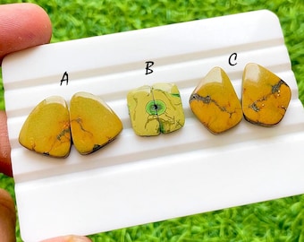 Tibetan Turquoise Pair Cabochon Loose Gemstone For Jewelry Making, AAA+ Natural Tibetan Turquoise Pair Cabochon For Earrings -  37575-37577