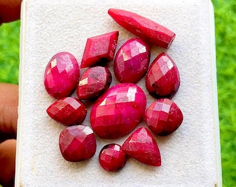 Natural Ruby Mix Shape Rose Cut Loose Gemstone 12 Pieces Lot | Size : 21-8 MM | AAA+ Ruby Briolette & Flat Back For Jewelry Making - 34484