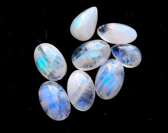 Rainbow Moonstone Cabochon Loose Gemstone 8 Pieces Lot | Size : 12-10 MM | AAA+ Ring Size Rainbow Moonstone For Handmade Jewelry - 21453