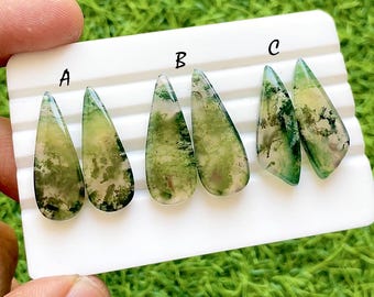 Forest Moss Agate Matching Pair For Jewelry Making, Rare Scenic Moss Agate Pair, High End Matching Gemstones For Earrings - 37372-37374