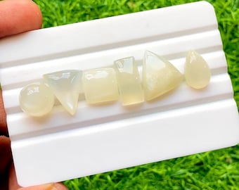 White Moonstone Cabochon Loose Gemstone 6 Pieces Lot For Jewelry Making | Size : 17-12 MM | AAA+ Natural White Moonstone For Jewelry - 30310