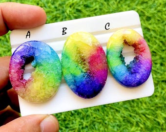 Rainbow Aura Druzy Agate Cabochon For Wire Wrap, Colorful Crystal Geode Gemstone, Titanium Druzy Cabochons for Jewelry Making - 36476-36478