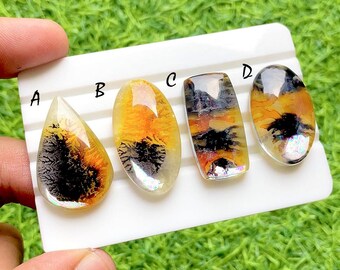 Golden Ember Dendritic Doublet Cabochon For Wire Wrap, Scenic Landscape Designer Jewelry Making Stones, Unique Artisan Gems - 37062-37065