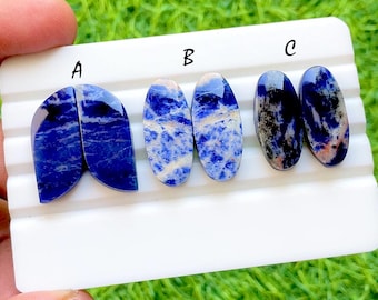 NEW Sodalite Pair Cabochon Loose Gemstone For Jewelry Making , AAA+ Natural Sodalite Matching Pair Gemstone For Earrings - 35046-35048